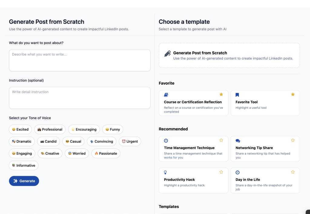Create engaging Posts in Seconds with <span>AI-Powered Templates</span>